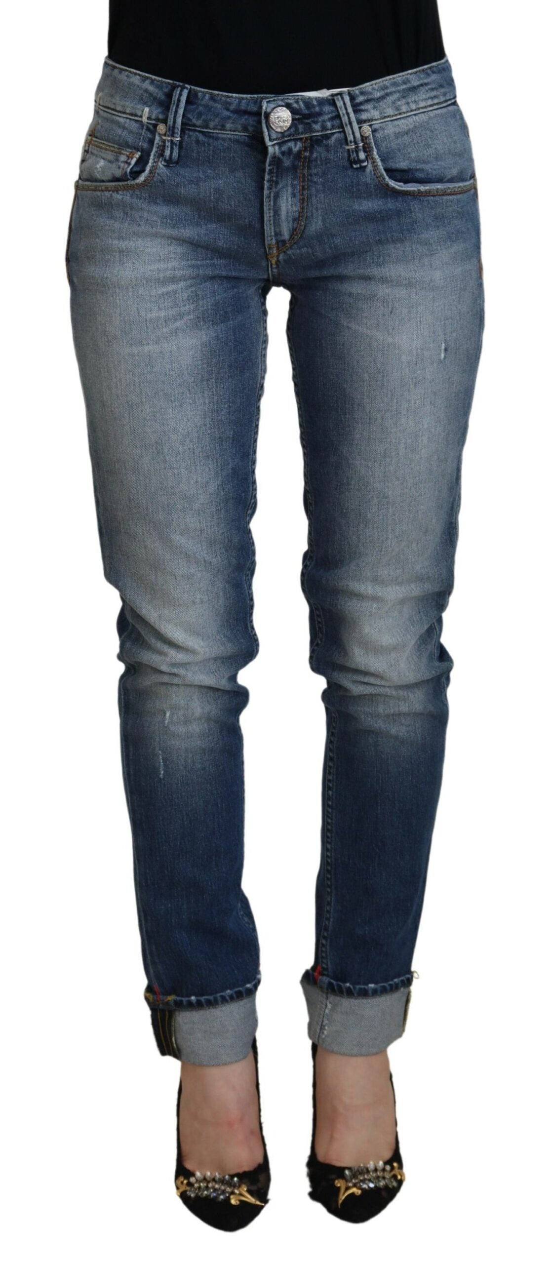 Jean décontracté femme taille basse en coton délavé Acht Blue