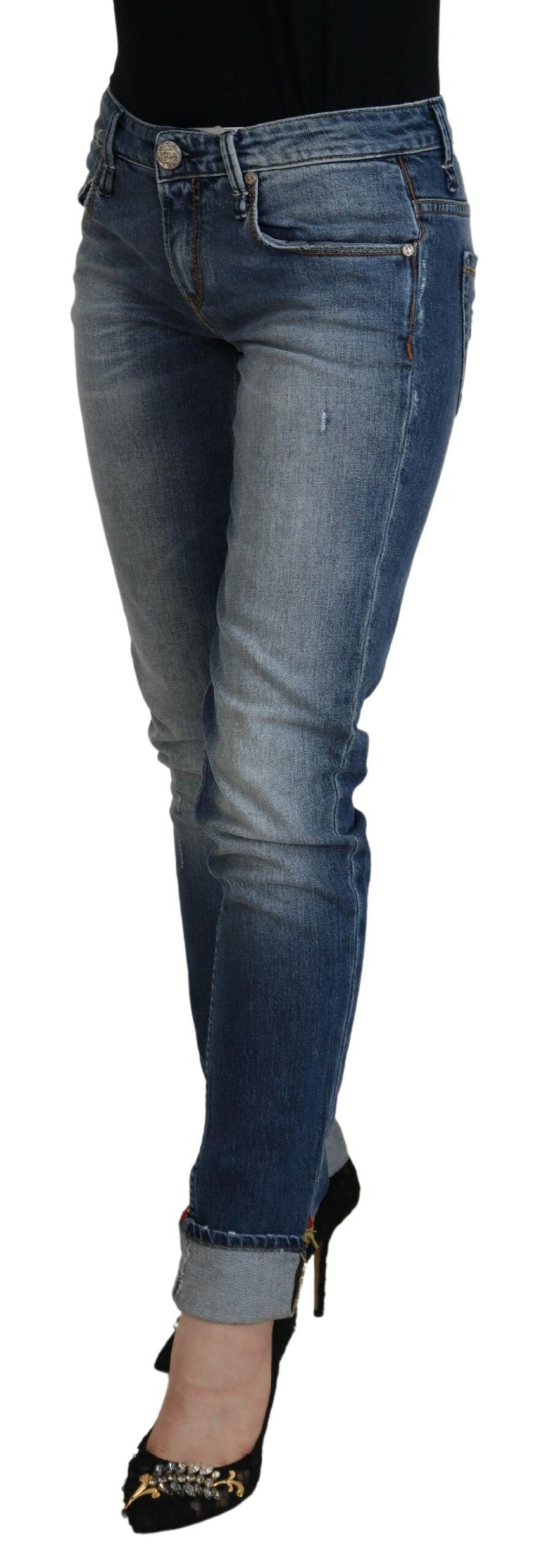 Jean décontracté femme taille basse en coton délavé Acht Blue