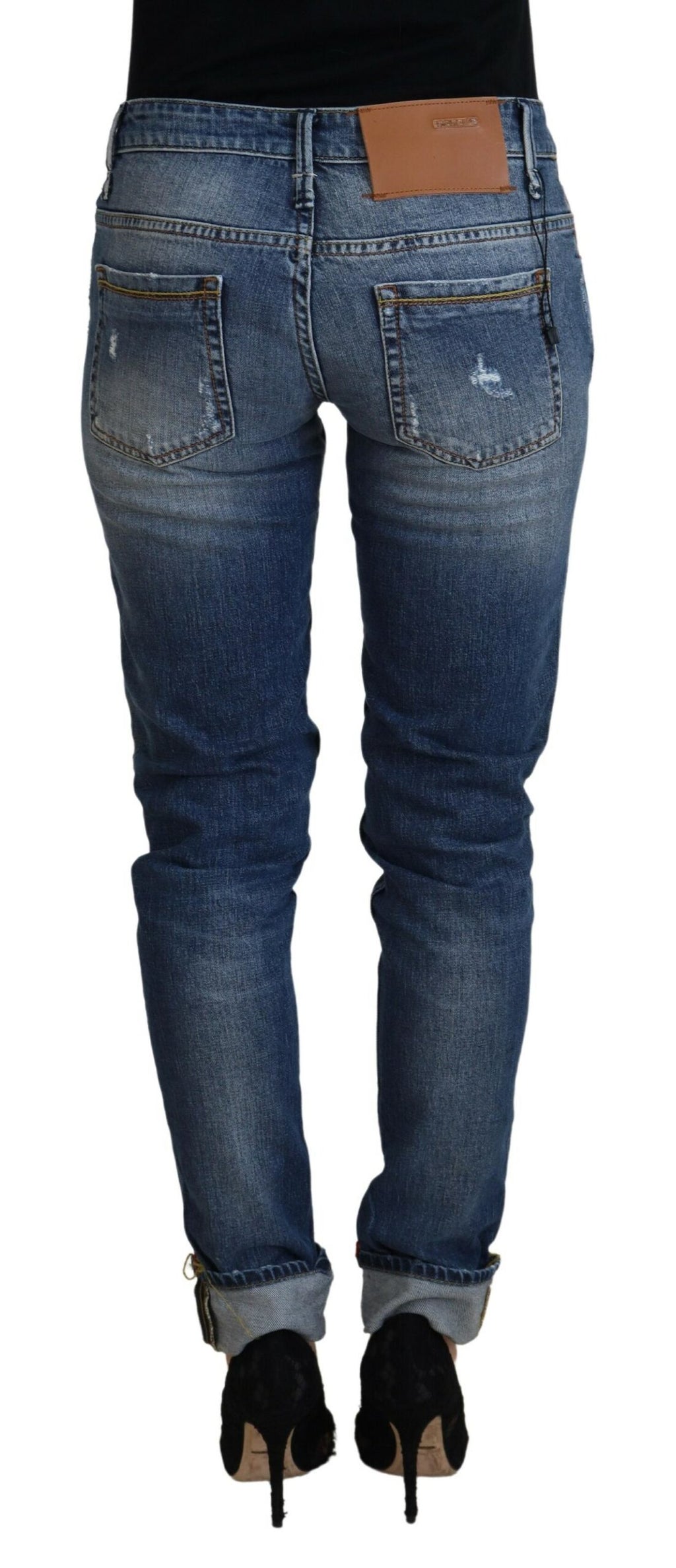 Jean décontracté femme taille basse en coton délavé Acht Blue