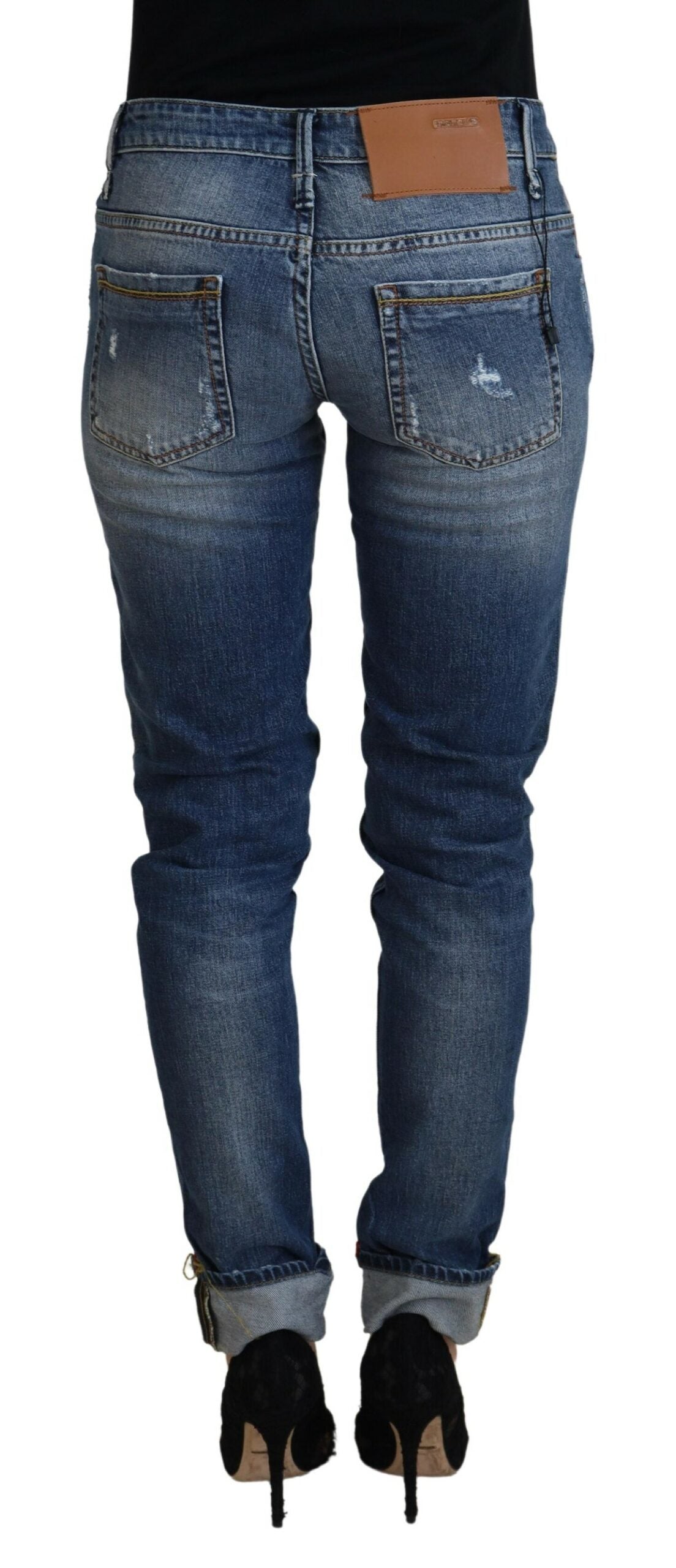 Jean décontracté femme taille basse en coton délavé Acht Blue