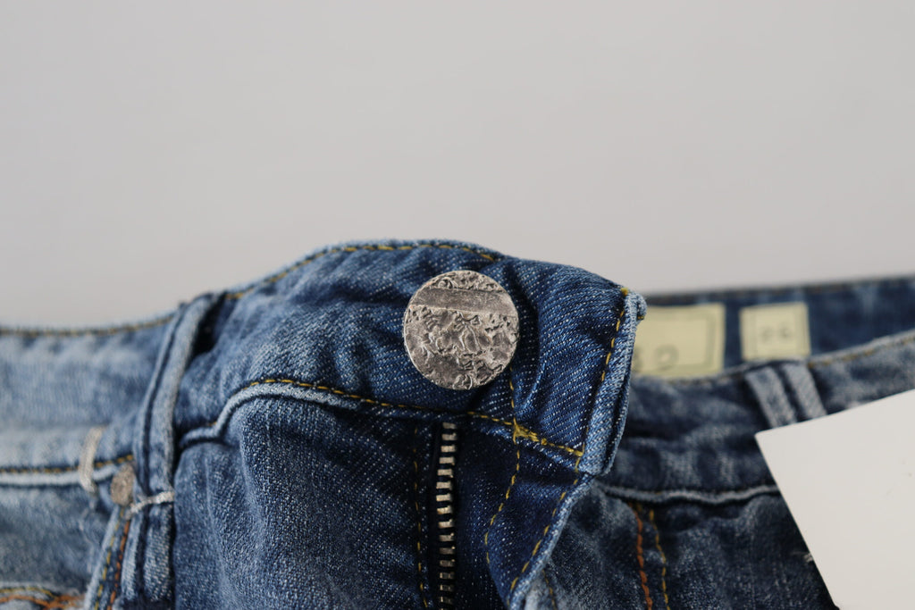 Jean décontracté femme taille basse en coton délavé Acht Blue