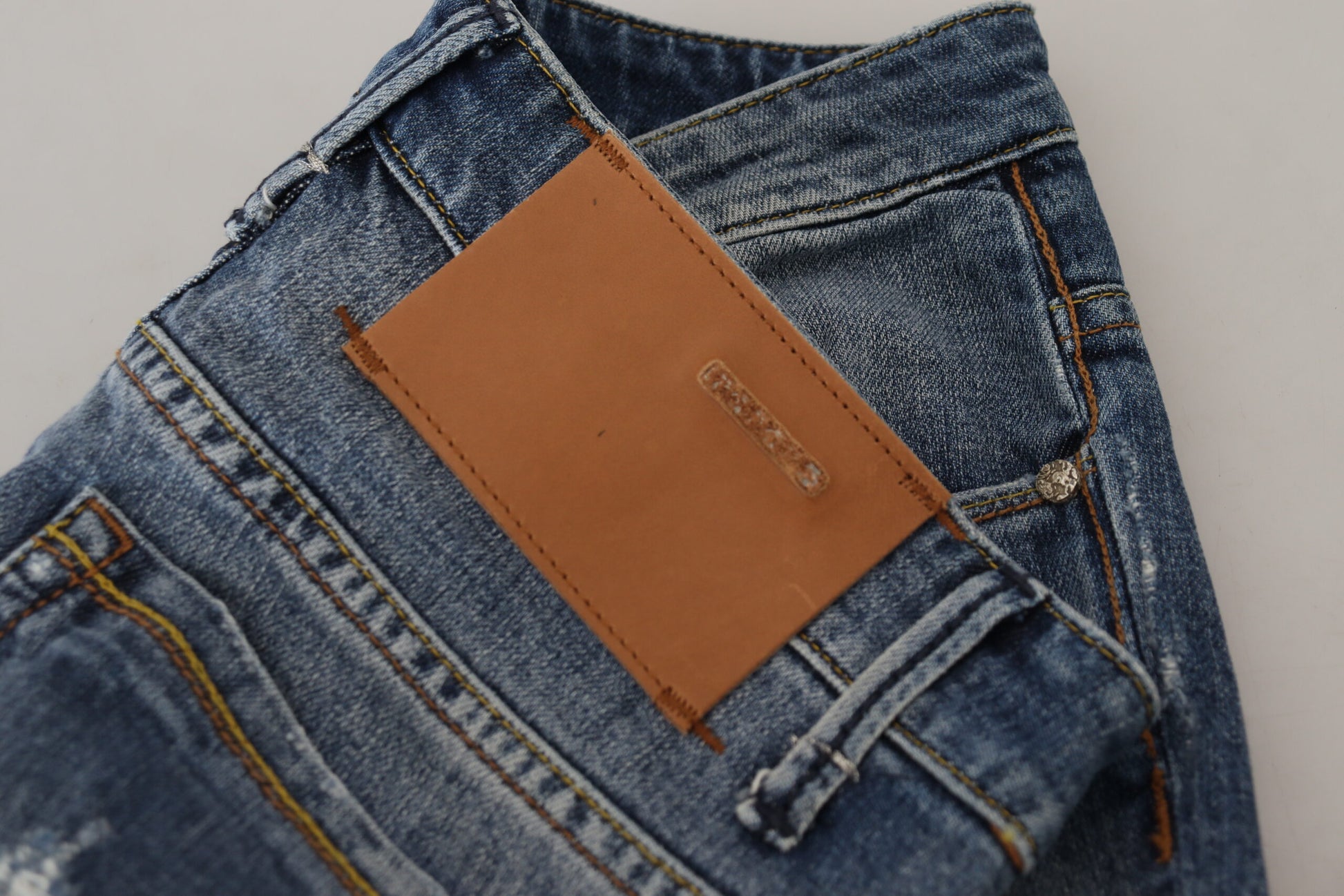 Jean décontracté femme taille basse en coton délavé Acht Blue