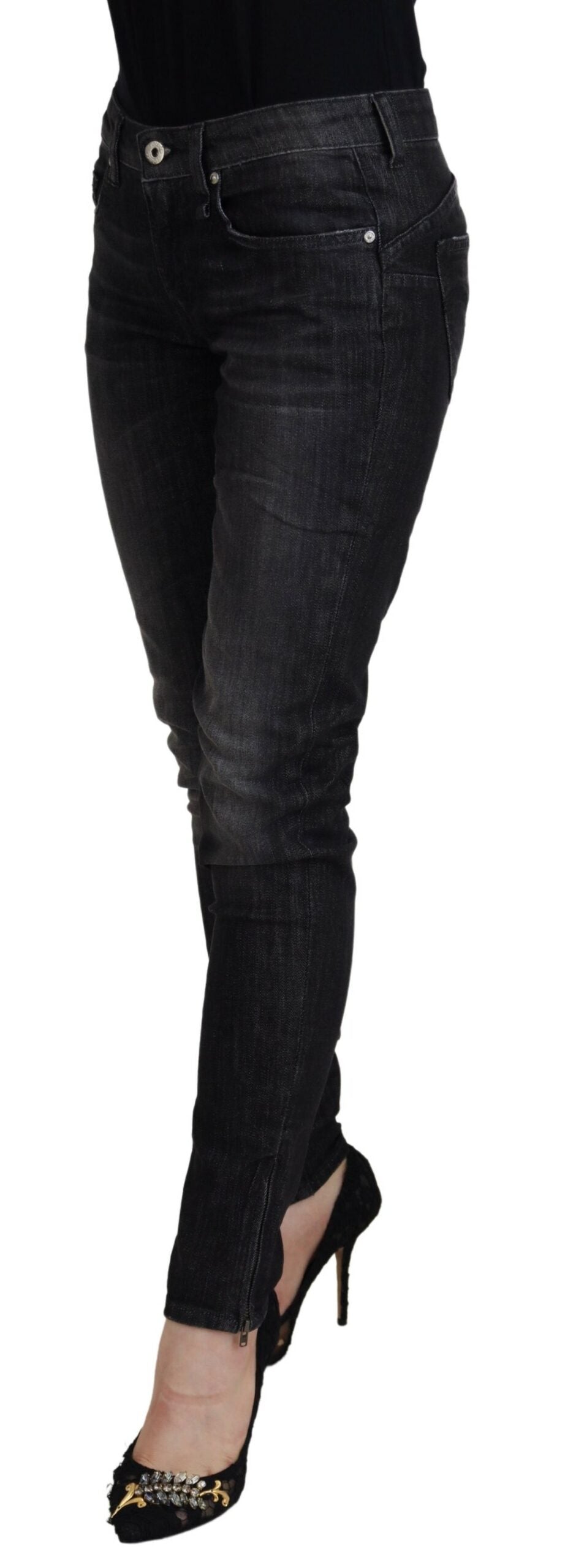 Fiorucci Schwarze Skinny-Jeans aus Baumwolle mit niedriger Taille für Damen