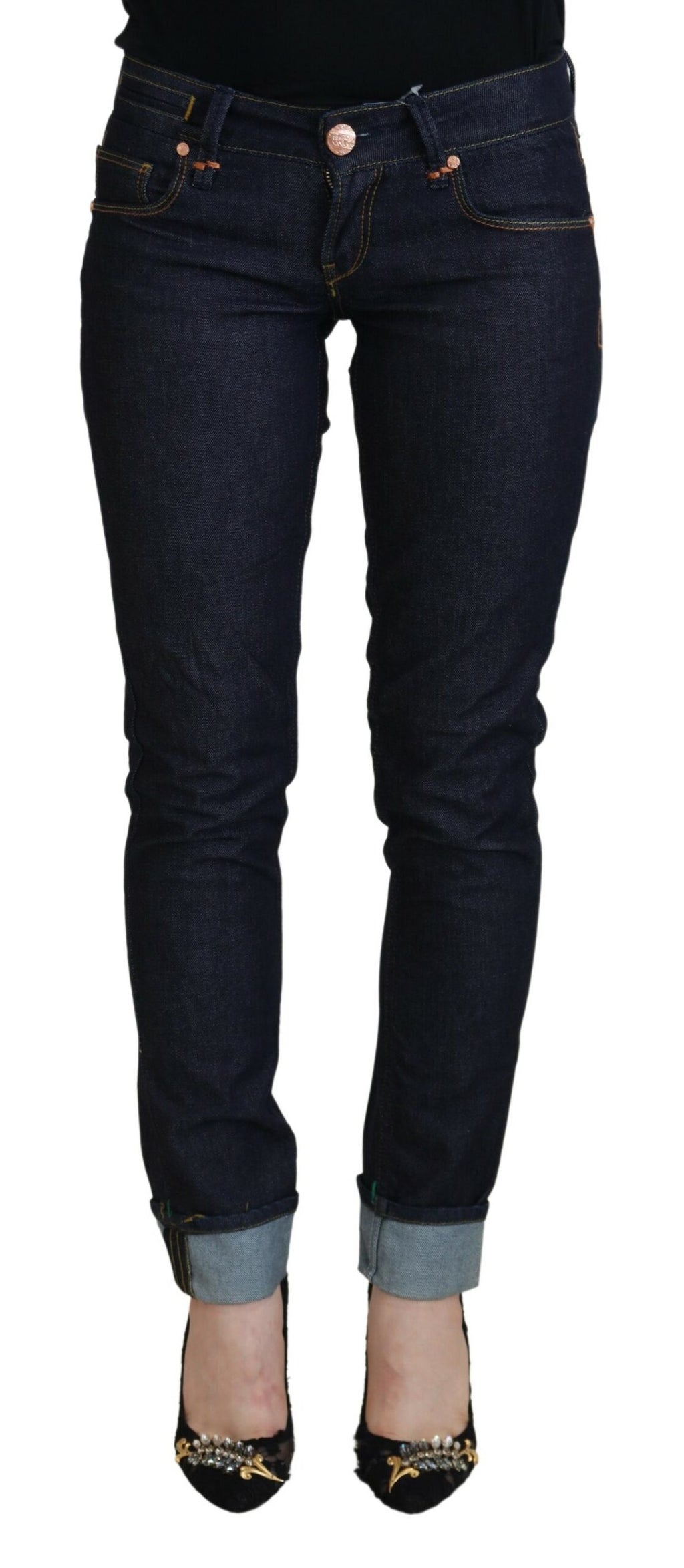 Acht Blue Cotton Low Waist Slim Fit Femme Casual Jeans