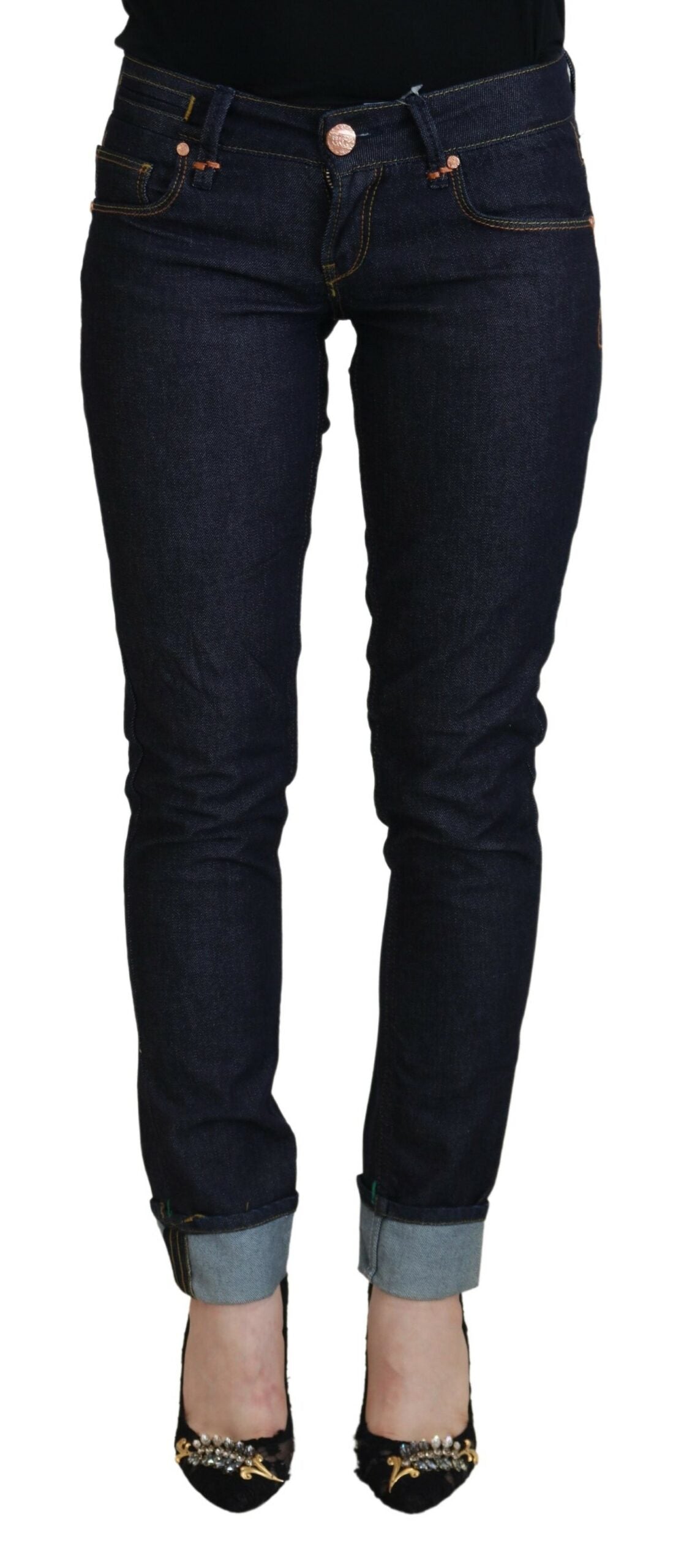 Acht Blue Cotton Low Waist Slim Fit Femme Casual Jeans