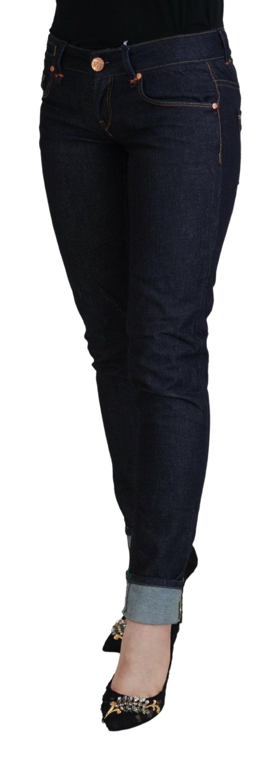 Acht Blue Cotton Low Waist Slim Fit Femme Casual Jeans