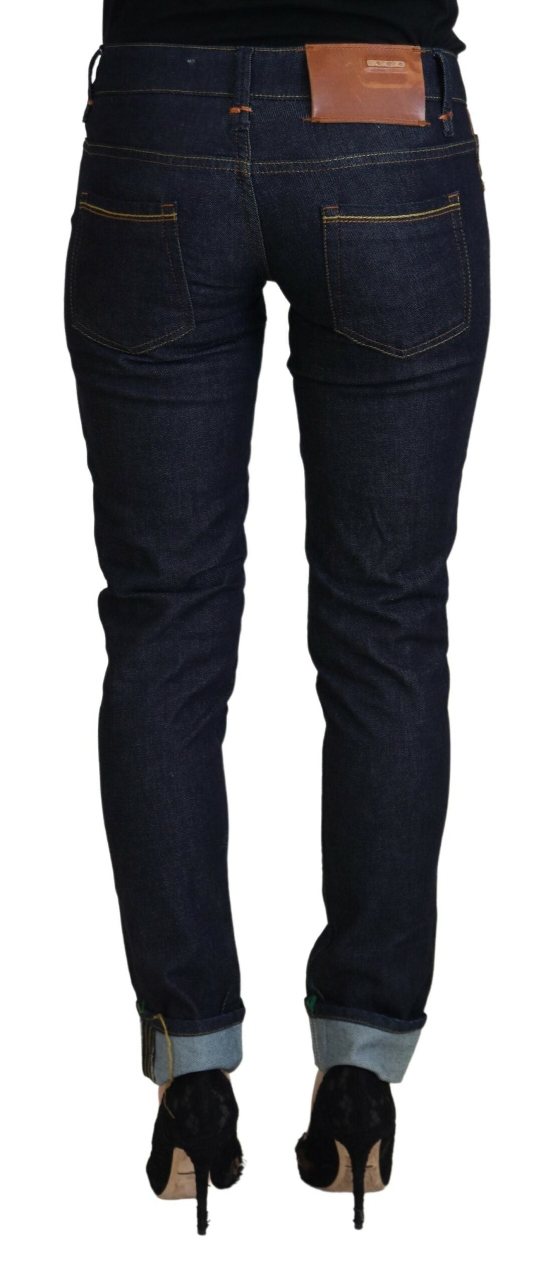 Acht Blue Cotton Low Waist Slim Fit Femme Casual Jeans