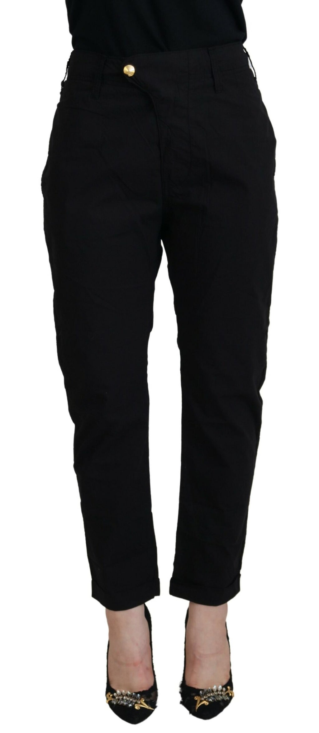 CYCLE Schwarze Baggy-Hose aus Baumwolle mit hoher Taille für Damen