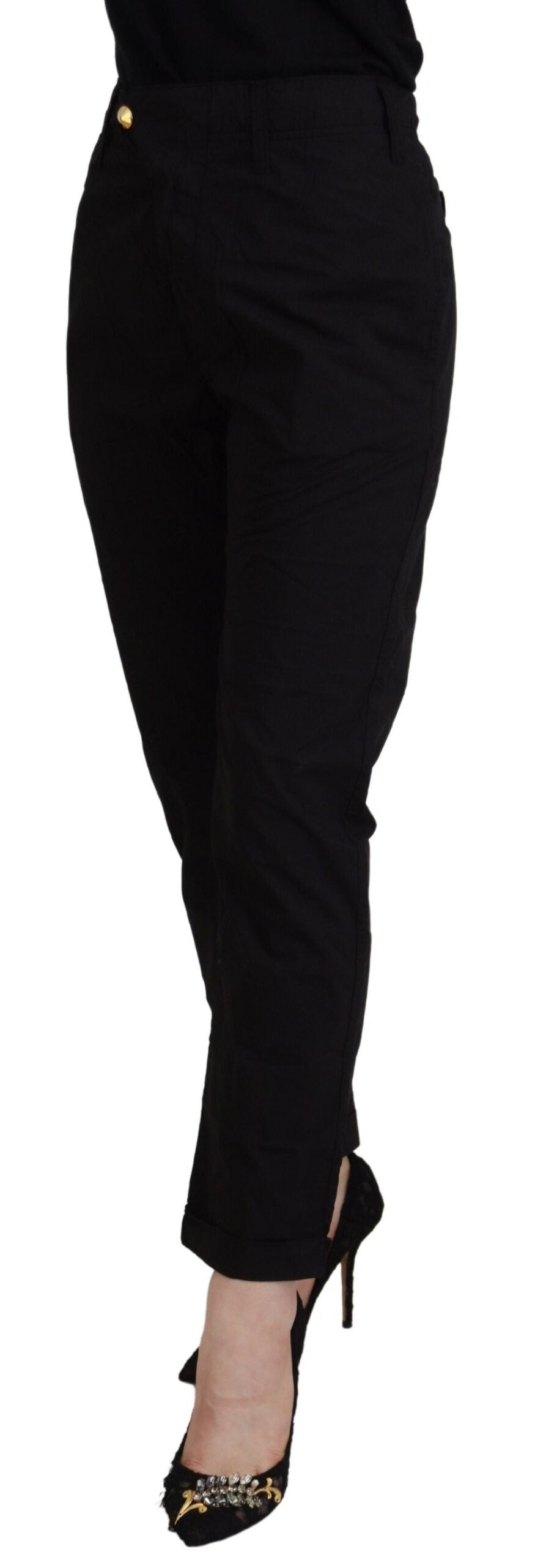CYCLE Schwarze Baggy-Hose aus Baumwolle mit hoher Taille für Damen
