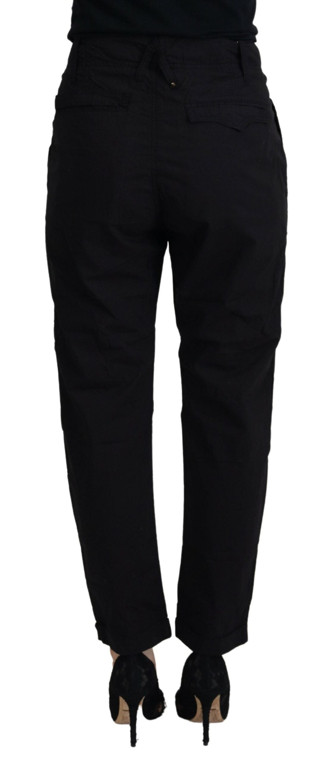CYCLE Schwarze Baggy-Hose aus Baumwolle mit hoher Taille für Damen