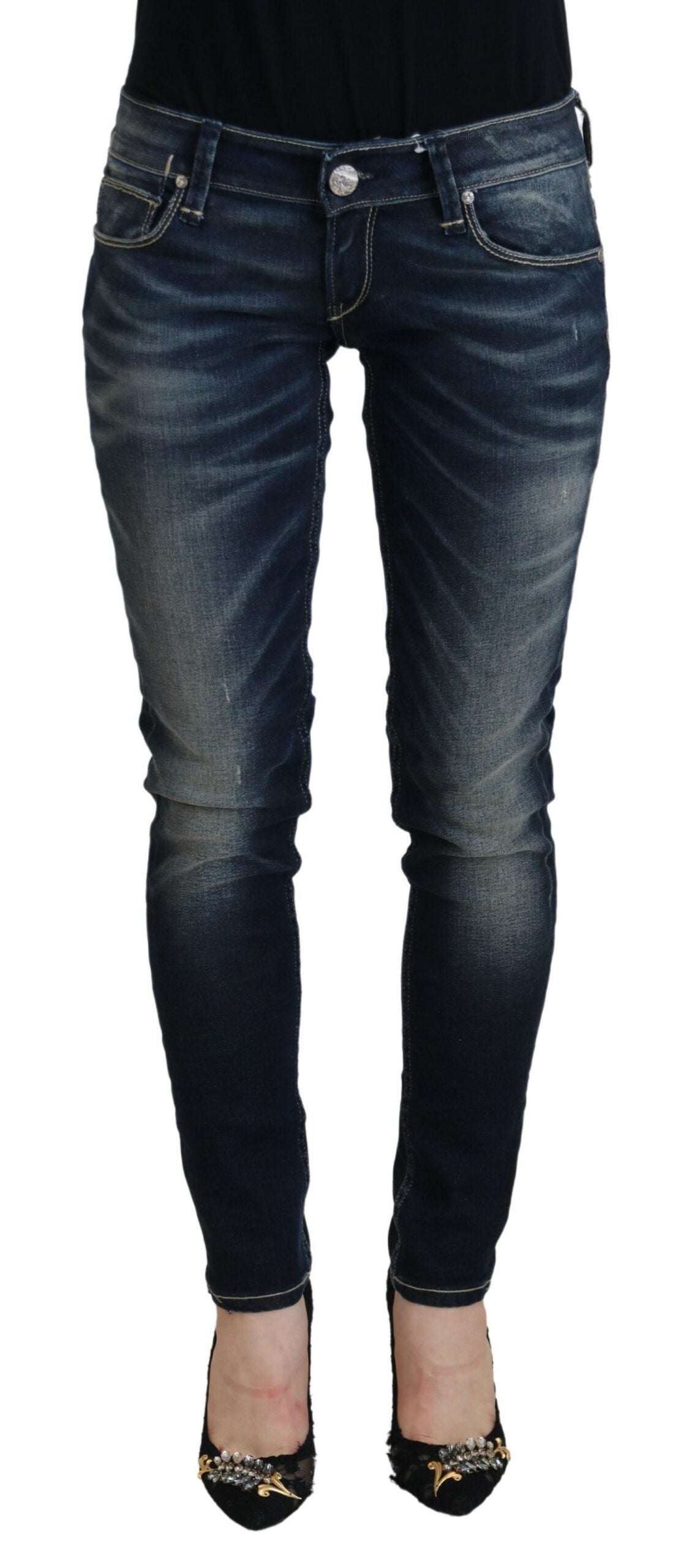 Jean slim en denim de coton délavé bleu Acht pour femme