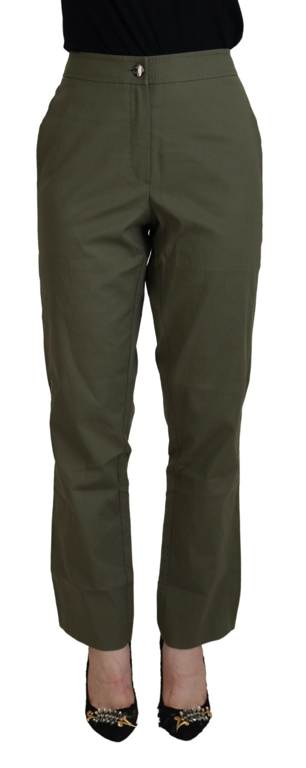 LAUREL Grüne, hoch taillierte Karottenhose aus Baumwolle für Damen
