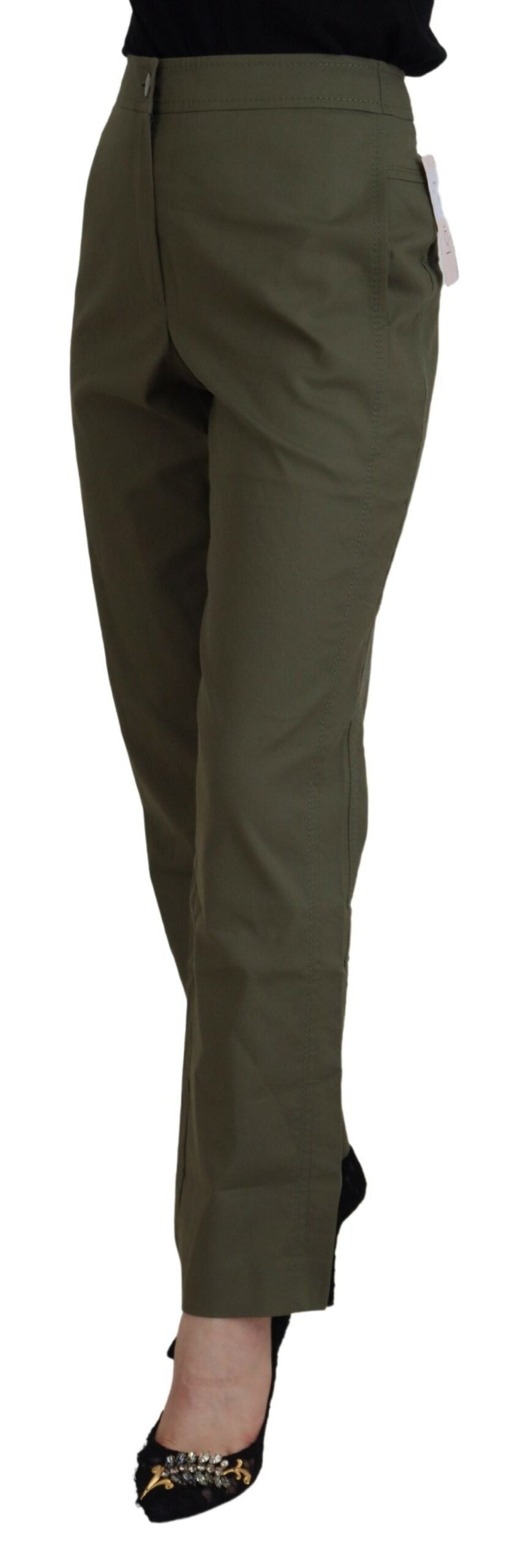 LAUREL Grüne, hoch taillierte Karottenhose aus Baumwolle für Damen