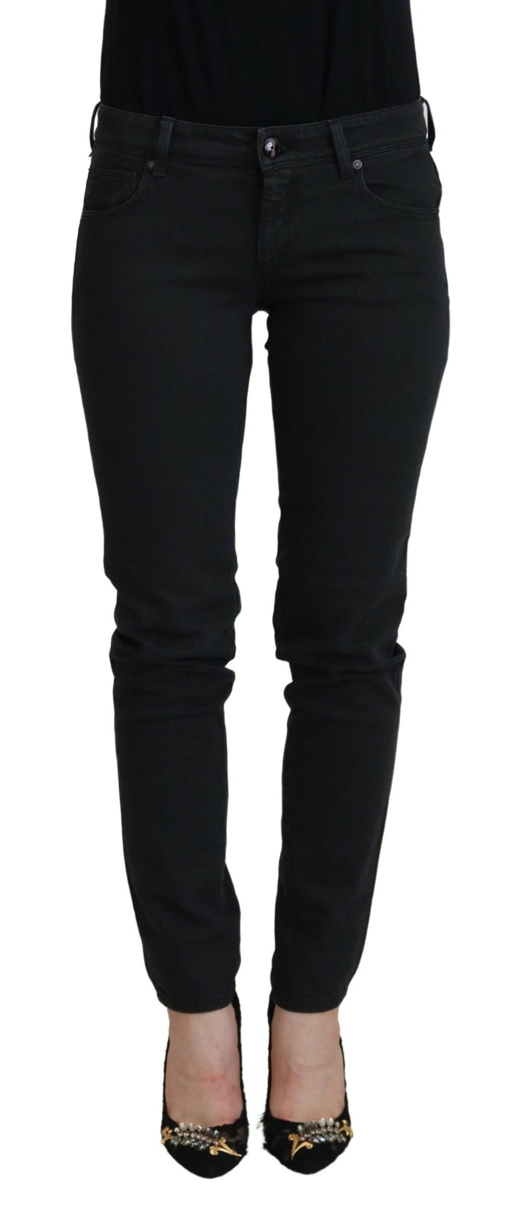 Jean en denim noir coupe slim pour femme Ermanno Scervino en coton