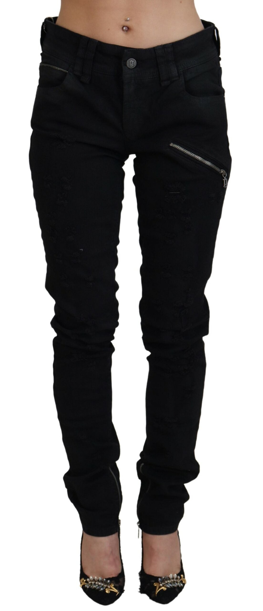 Jean en jean noir en coton taille mi-haute coupe skinny slim John Galliano