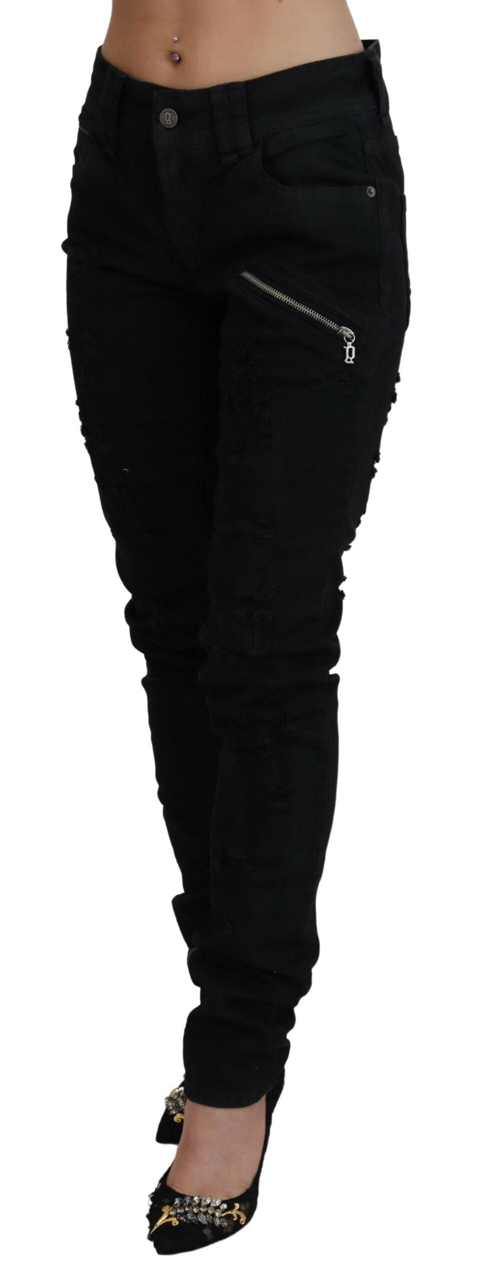 Jean en jean noir en coton taille mi-haute coupe skinny slim John Galliano