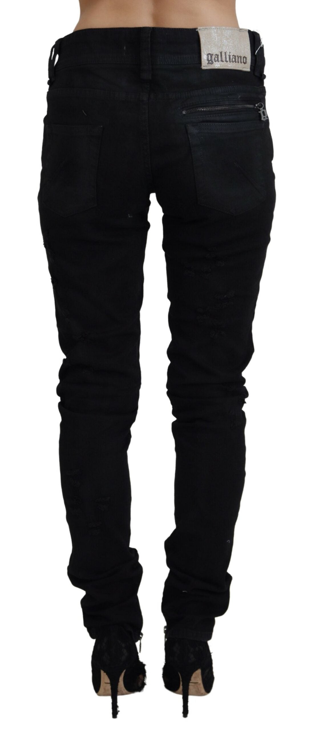 Jean en jean noir en coton taille mi-haute coupe skinny slim John Galliano