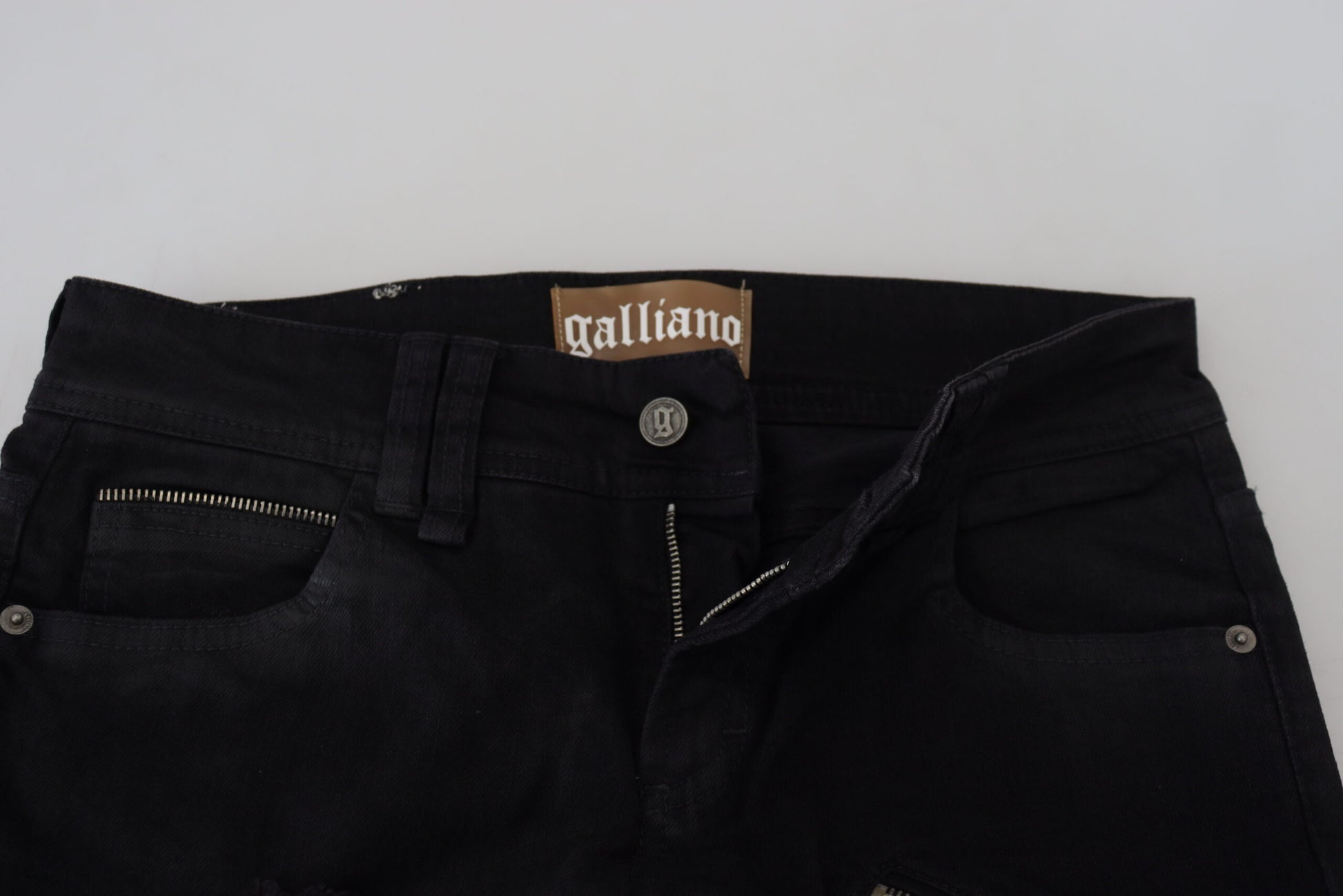 Jean en jean noir en coton taille mi-haute coupe skinny slim John Galliano