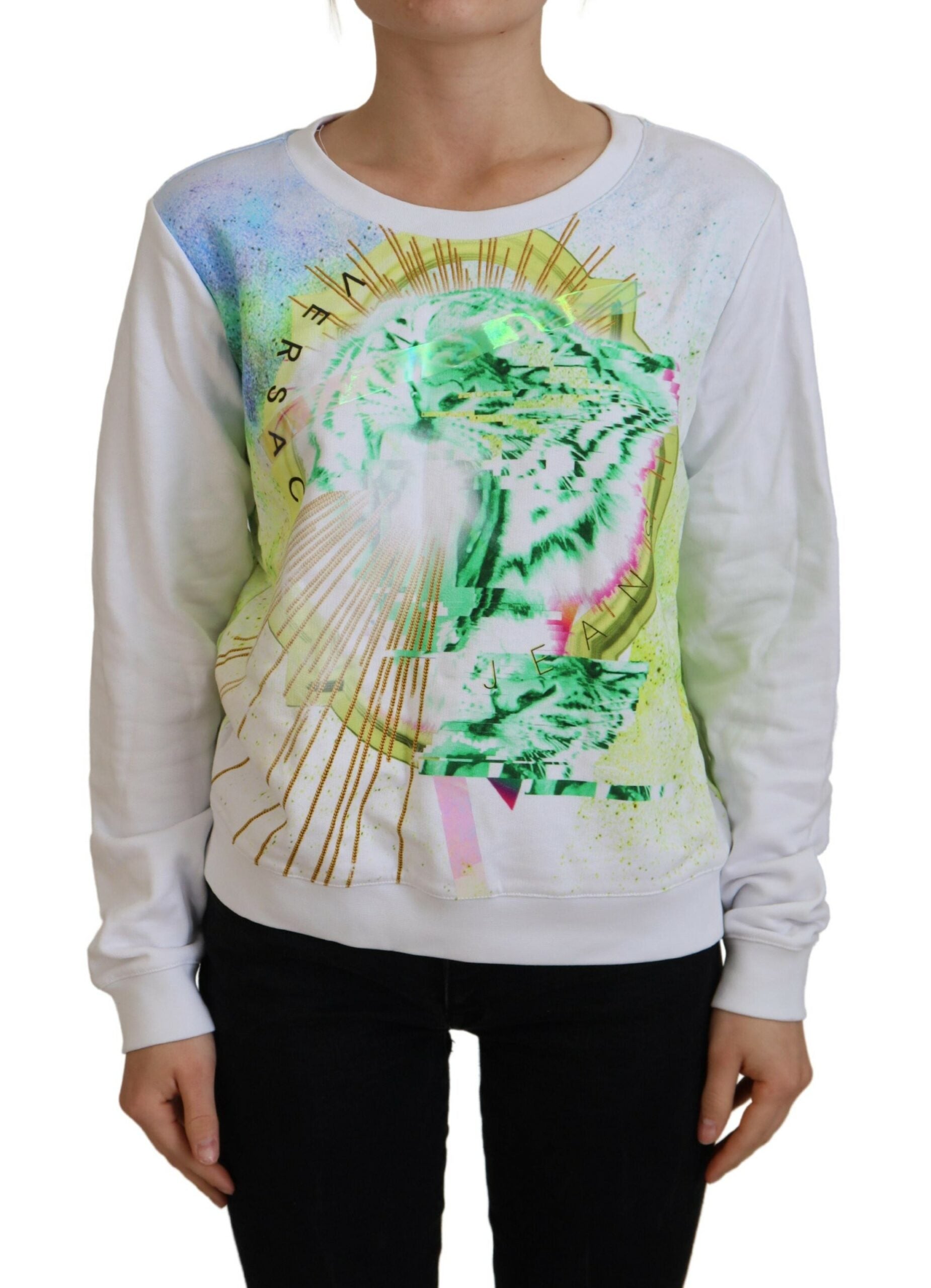 Pull à manches longues Versace Jeans blanc à imprimé graphique