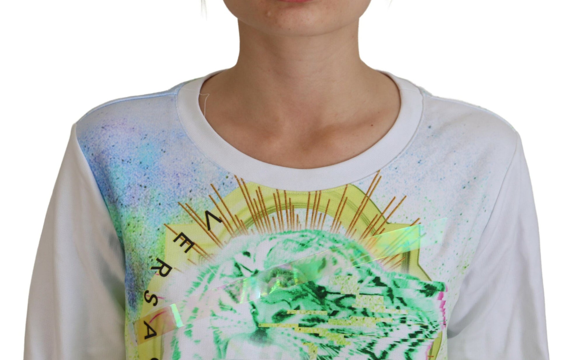 Pull à manches longues Versace Jeans blanc à imprimé graphique