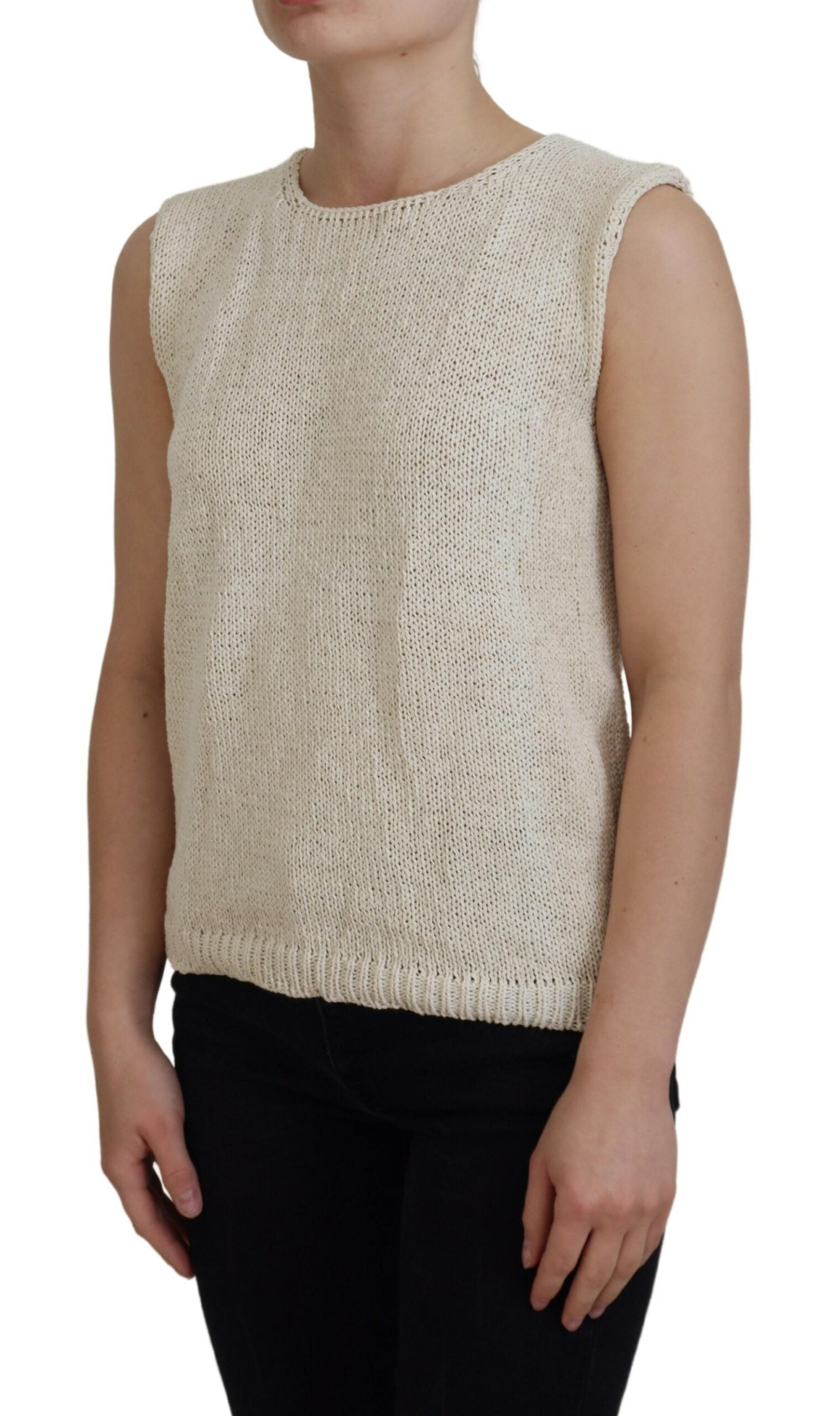 PINK MEMORIES Débardeur beige sans manches en mélange de coton à col rond