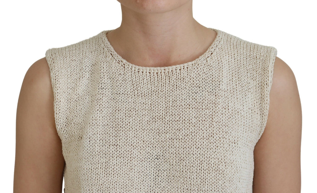 PINK MEMORIES Débardeur beige sans manches en mélange de coton à col rond