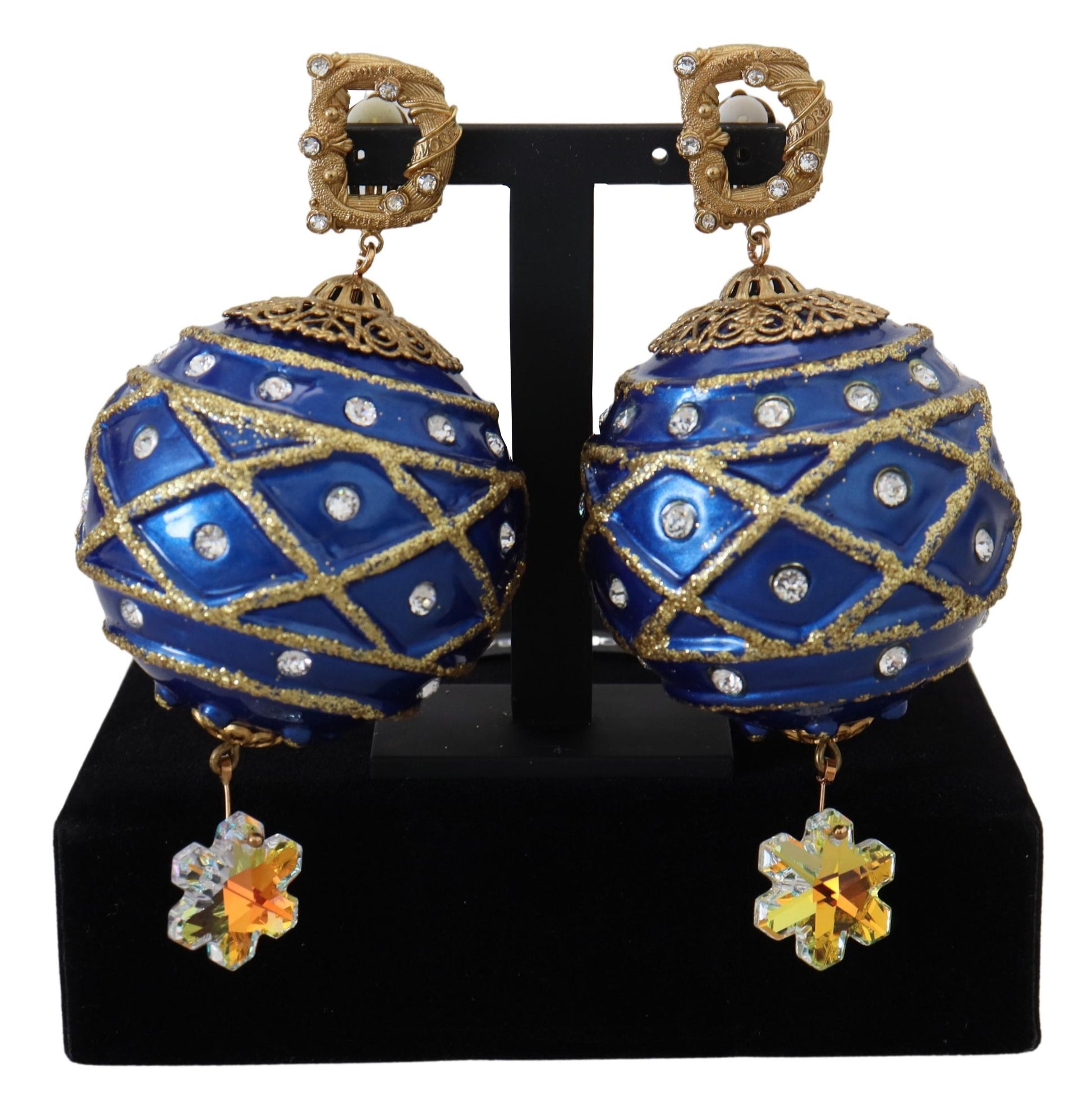 Dolce &amp; Gabbana – Ohrclips aus goldenem Messing mit blauen Kugeln und Kristallen