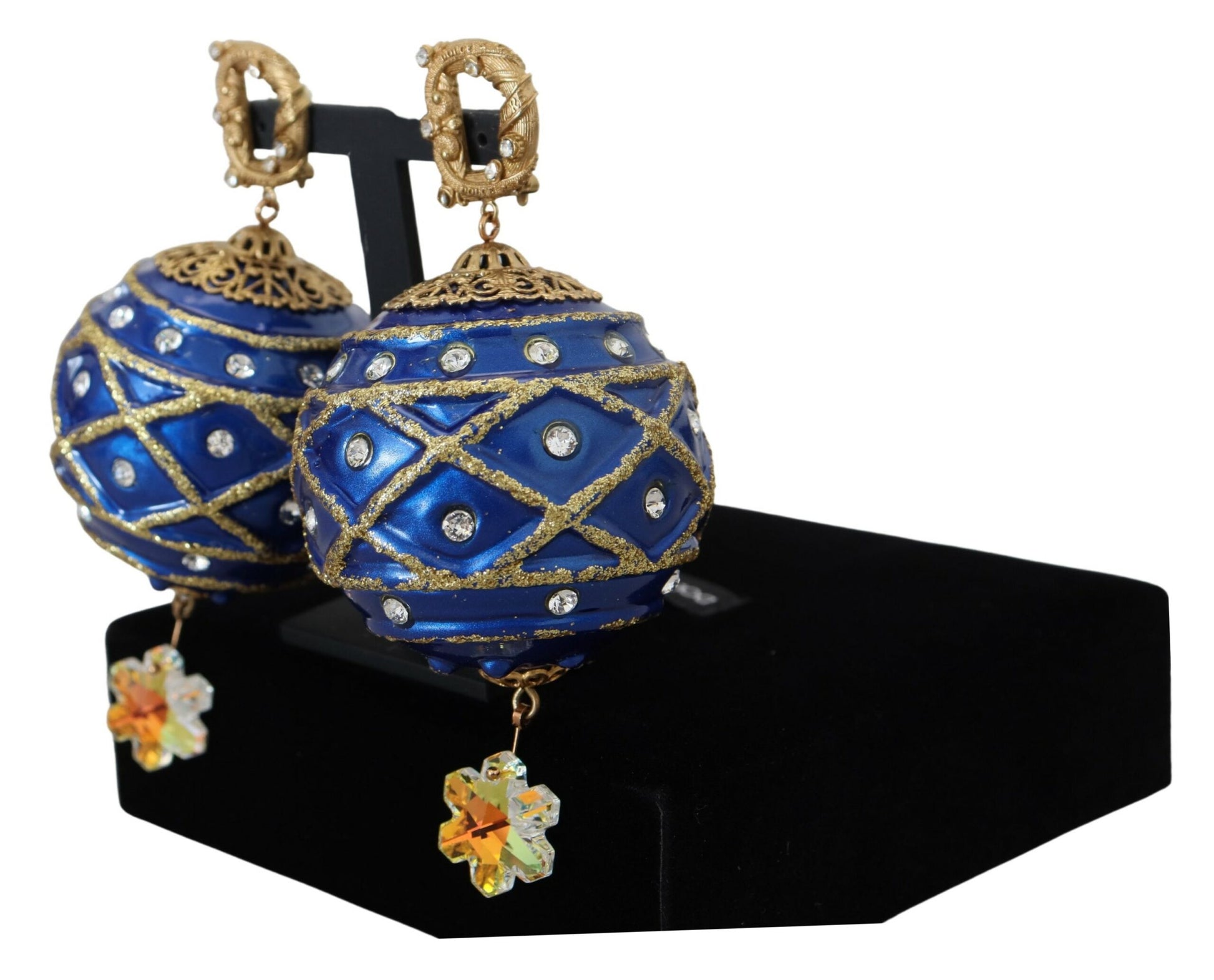 Dolce &amp; Gabbana – Ohrclips aus goldenem Messing mit blauen Kugeln und Kristallen