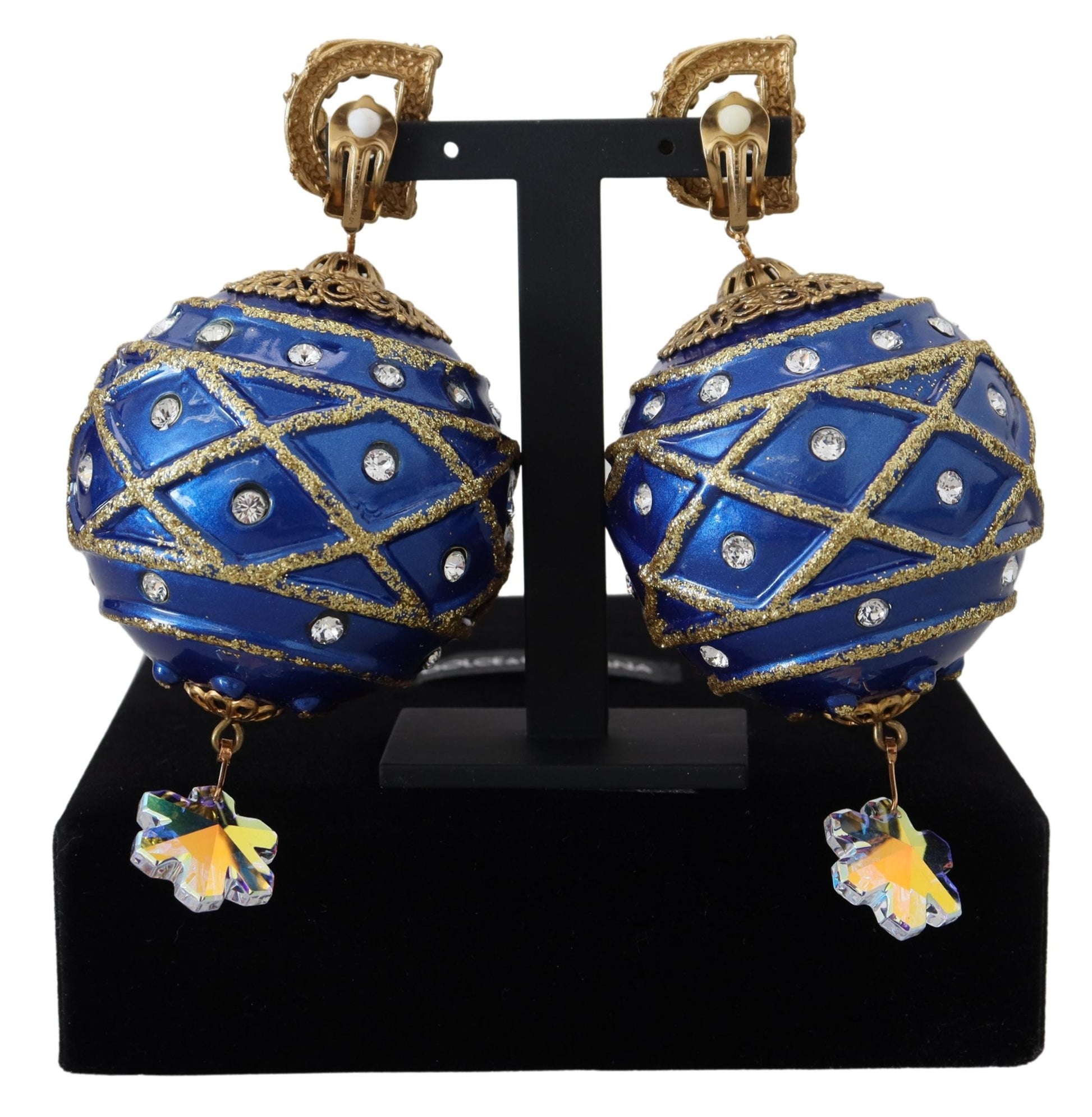Dolce &amp; Gabbana – Ohrclips aus goldenem Messing mit blauen Kugeln und Kristallen