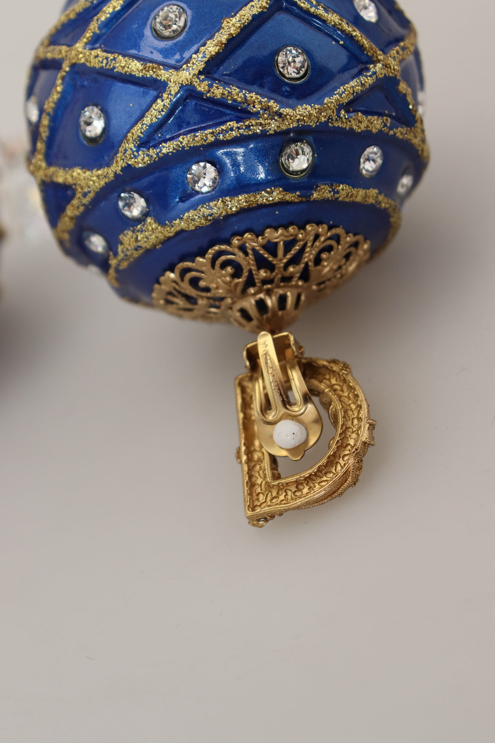 Dolce &amp; Gabbana – Ohrclips aus goldenem Messing mit blauen Kugeln und Kristallen