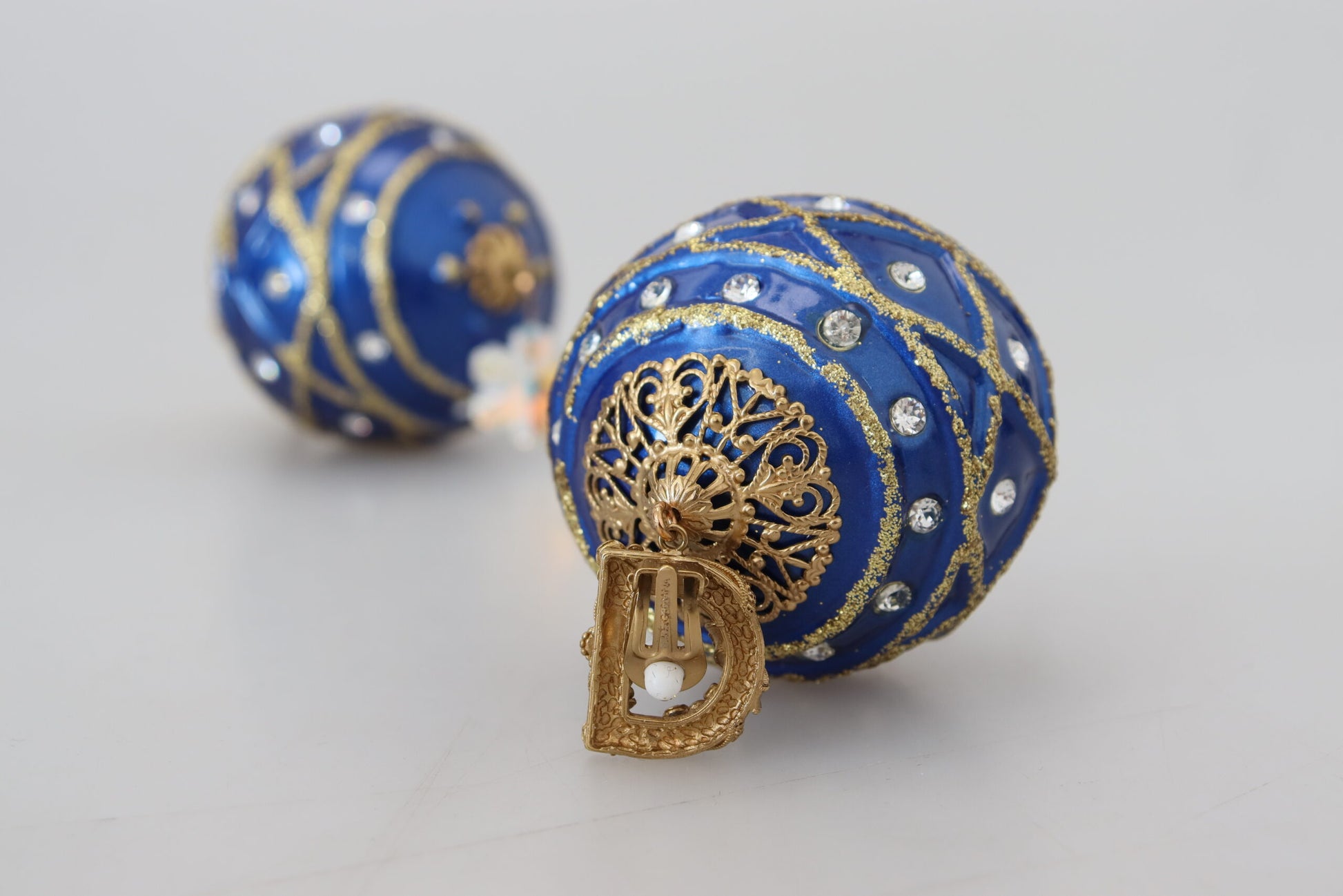 Dolce &amp; Gabbana – Ohrclips aus goldenem Messing mit blauen Kugeln und Kristallen