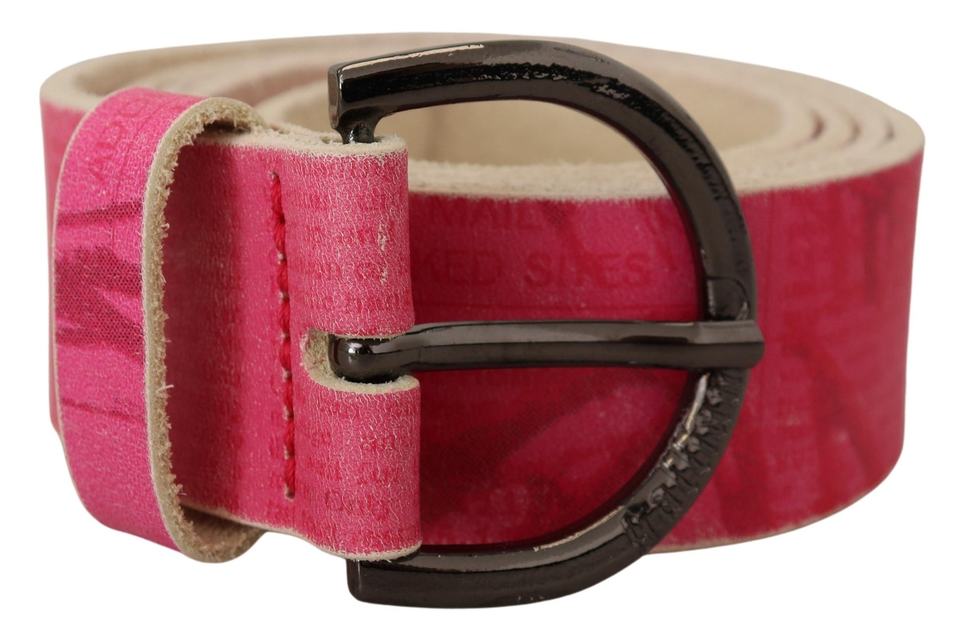 Ceinture en cuir rose à boucle ronde et logo lettre John Galliano