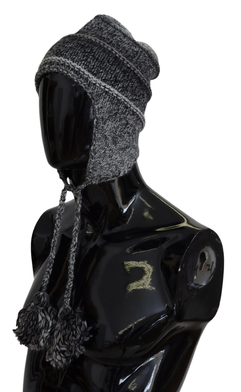 Bonnet tricoté Dolce & Gabbana gris en polaire chaude avec cache-oreilles