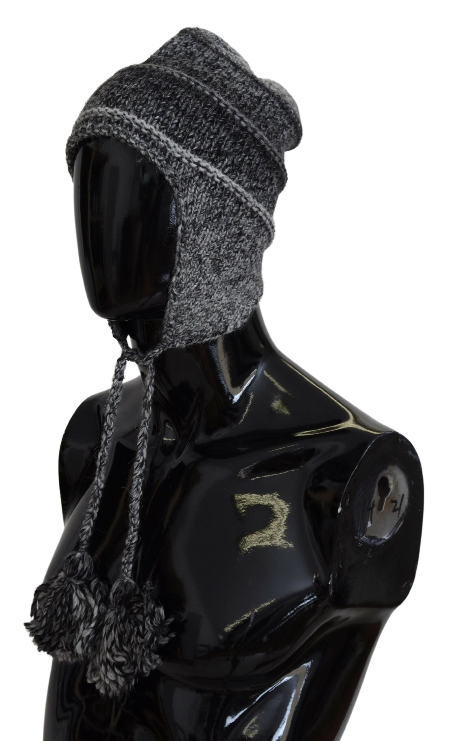 Bonnet tricoté Dolce & Gabbana gris en polaire chaude avec cache-oreilles