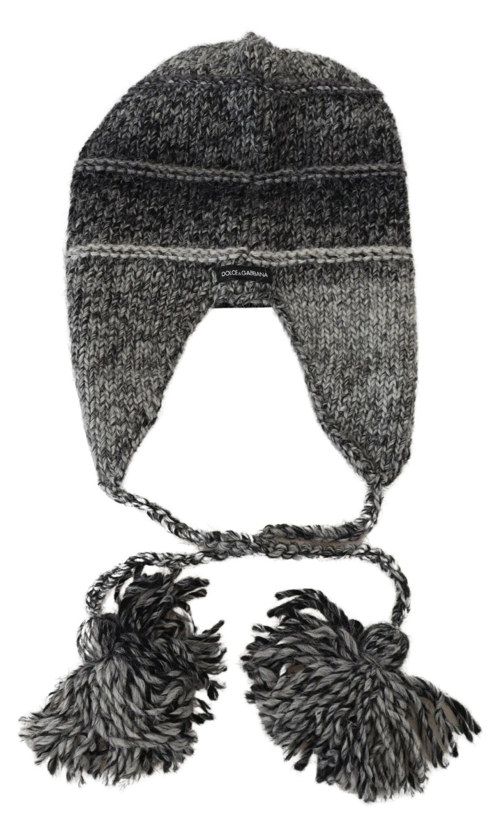 Bonnet tricoté Dolce & Gabbana gris en polaire chaude avec cache-oreilles