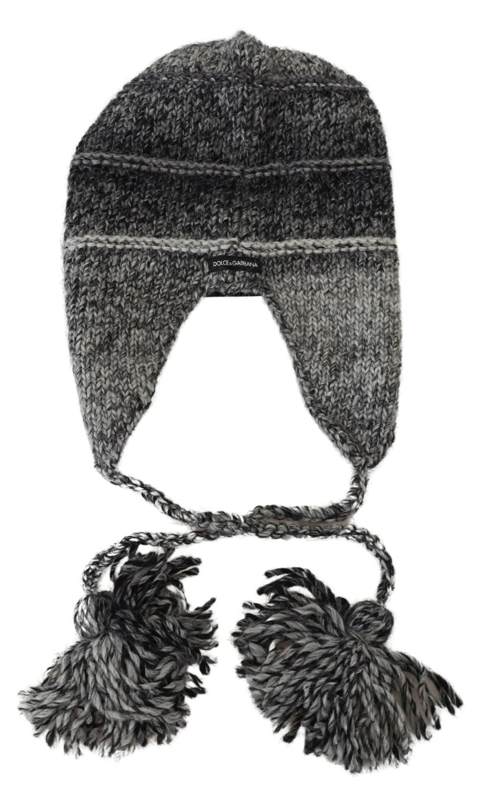Bonnet tricoté Dolce & Gabbana gris en polaire chaude avec cache-oreilles