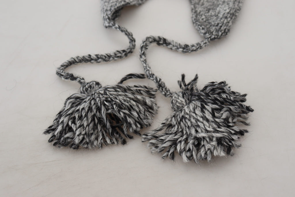 Bonnet tricoté Dolce & Gabbana gris en polaire chaude avec cache-oreilles