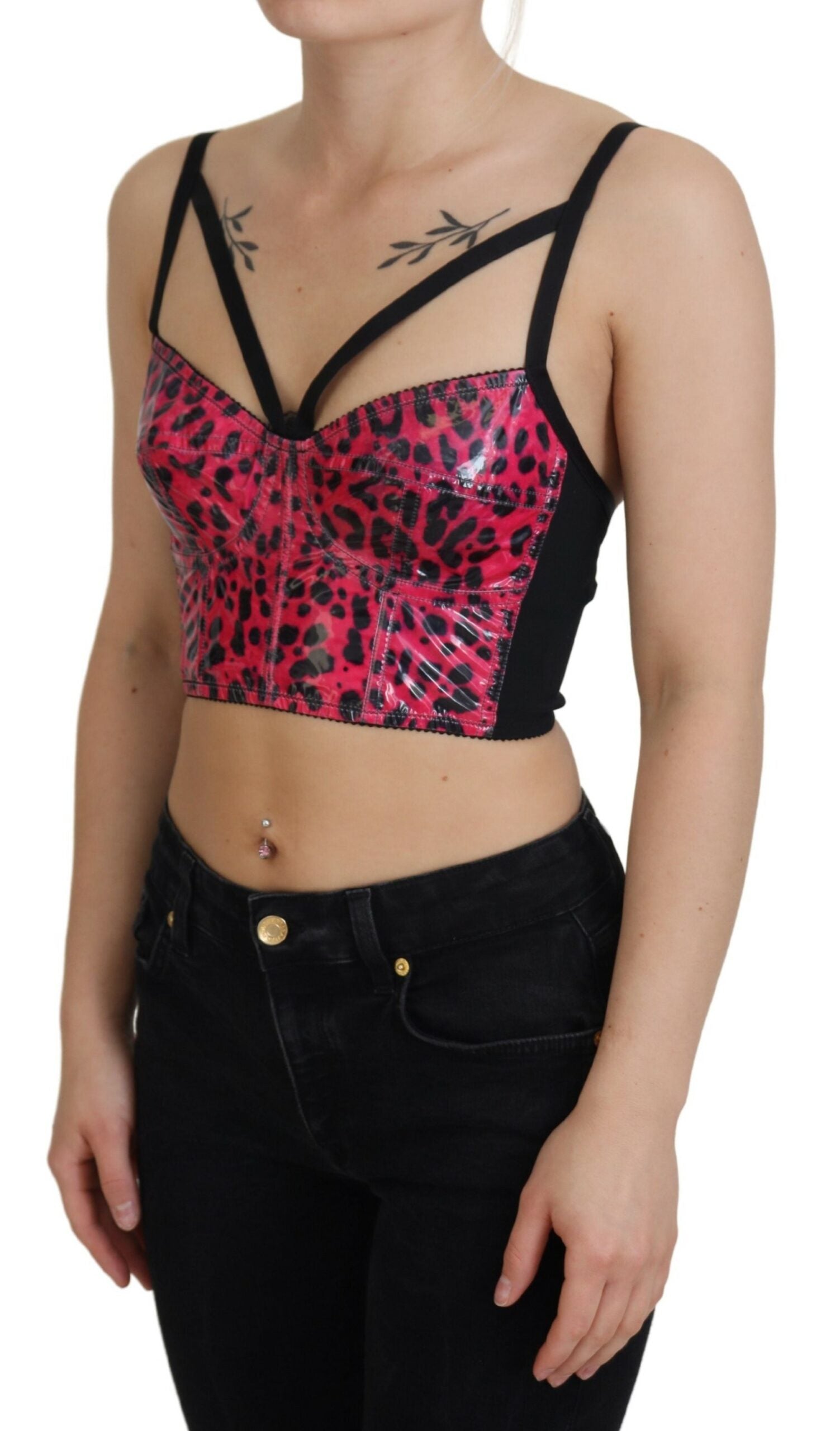 Haut bustier corset court Dolce & Gabbana rose imprimé léopard