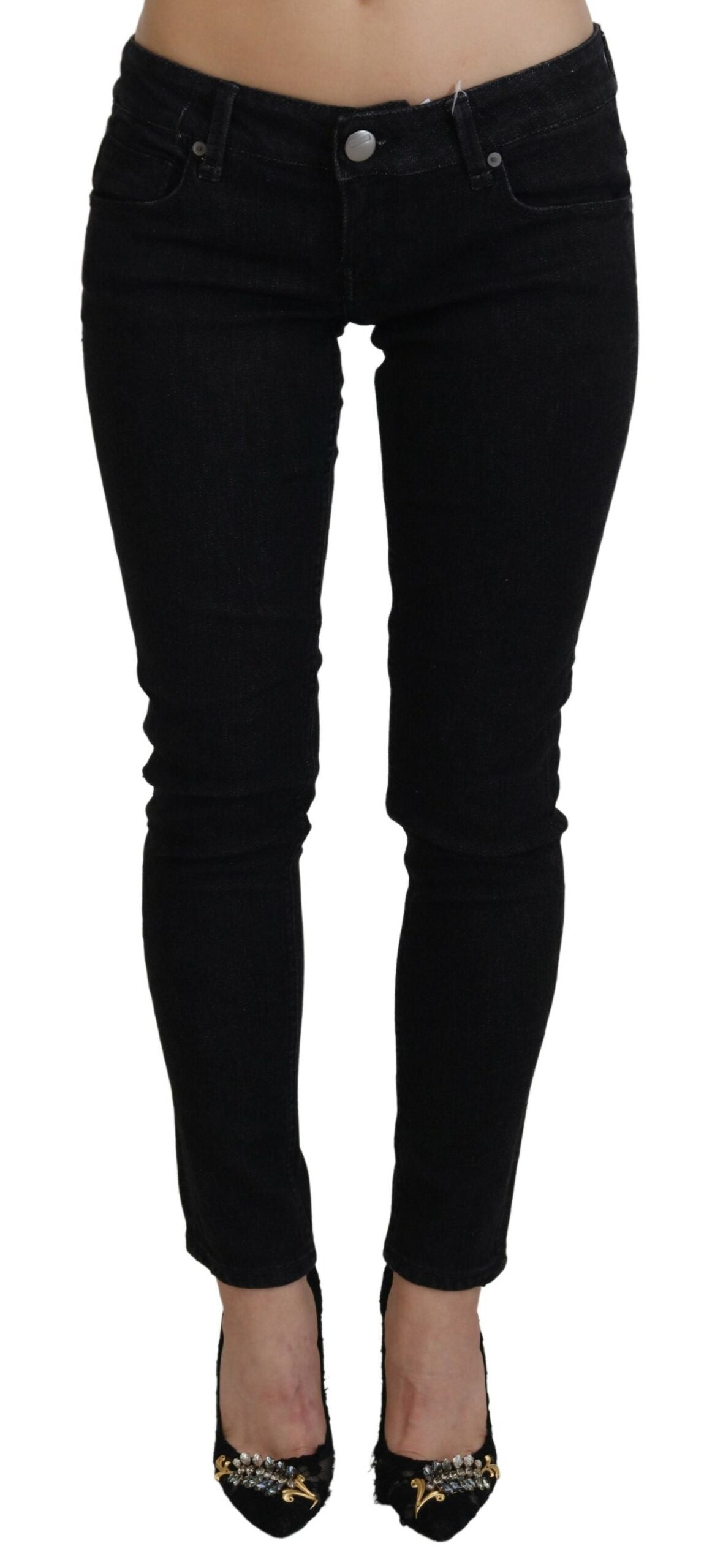 Acht – Schwarze Slim Fit-Jeans aus Baumwolldenim mit niedriger Taille