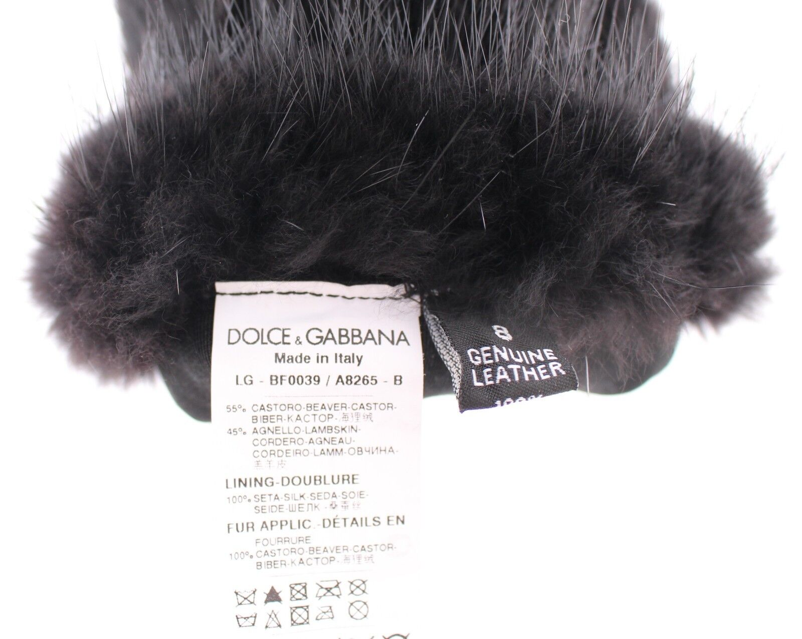 Dolce &amp; Gabbana Schwarze Ellbogenhandschuhe aus Biberfell und Lammleder