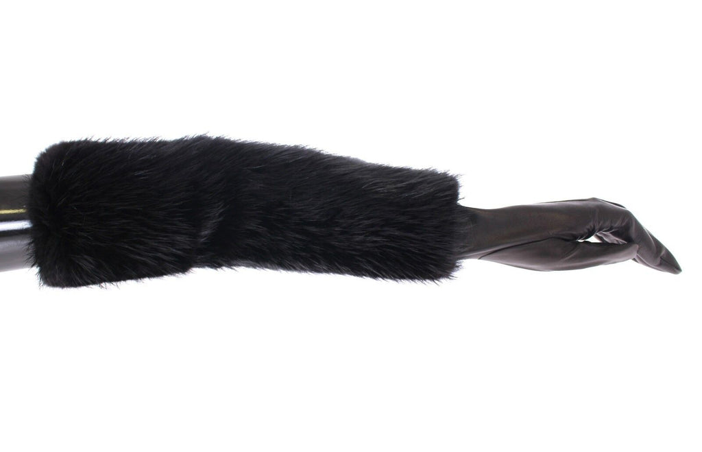 Dolce &amp; Gabbana Schwarze Ellbogenhandschuhe aus Biberfell und Lammleder