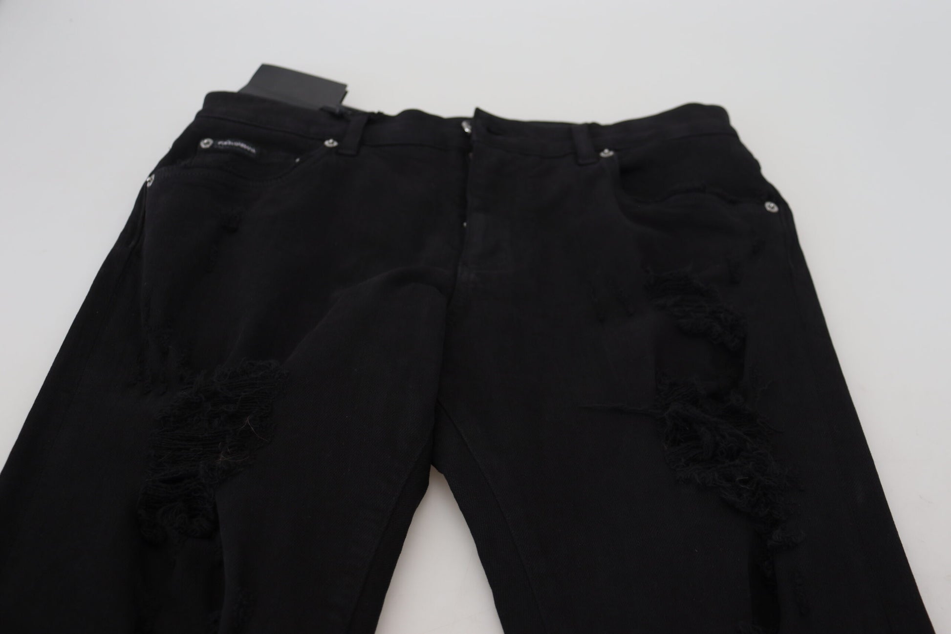 Jeans Dolce & Gabbana en denim de coton noir, coupe slim, effet vieilli