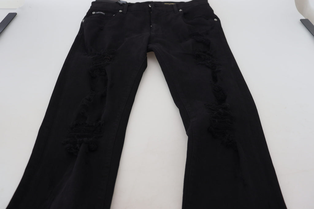 Jeans Dolce & Gabbana en denim de coton noir, coupe slim, effet vieilli