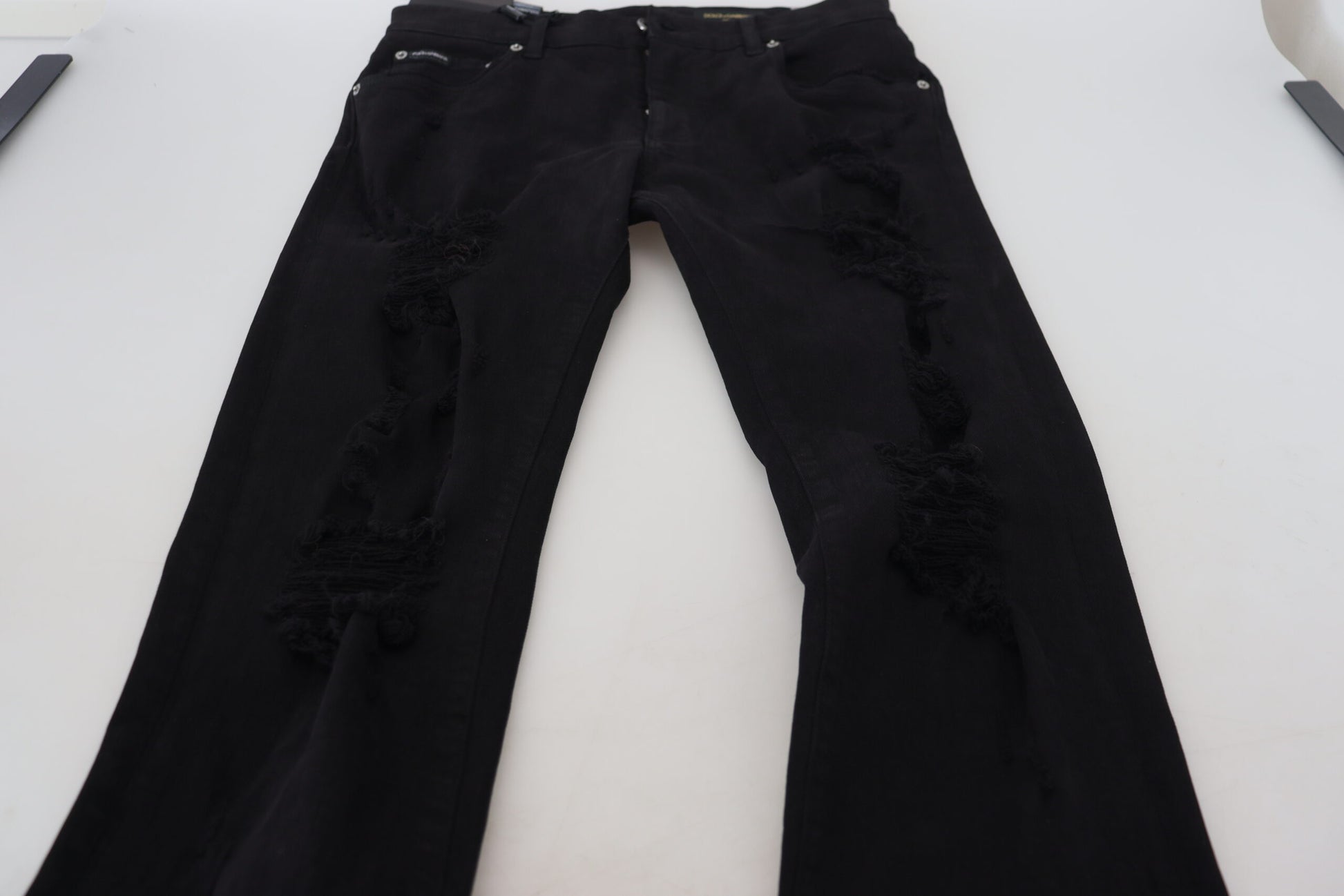 Jeans Dolce & Gabbana en denim de coton noir, coupe slim, effet vieilli