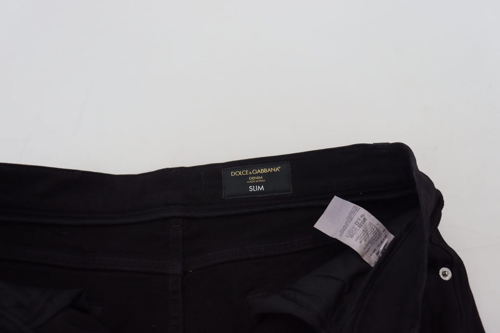 Jeans Dolce & Gabbana en denim de coton noir, coupe slim, effet vieilli