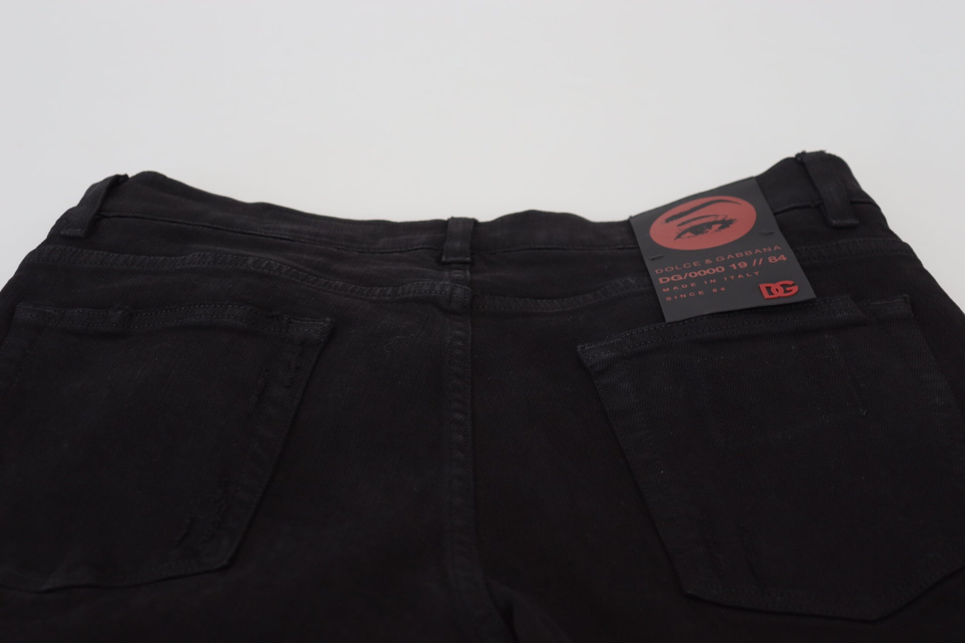 Jeans Dolce & Gabbana en denim de coton noir, coupe slim, effet vieilli