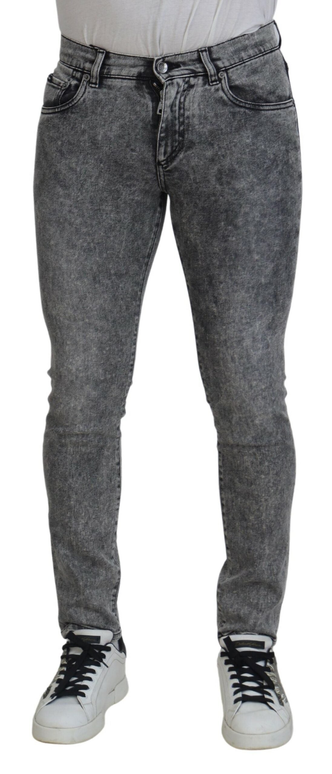 Dolce & Gabbana Jean en denim slim fit délavé en coton gris pour homme
