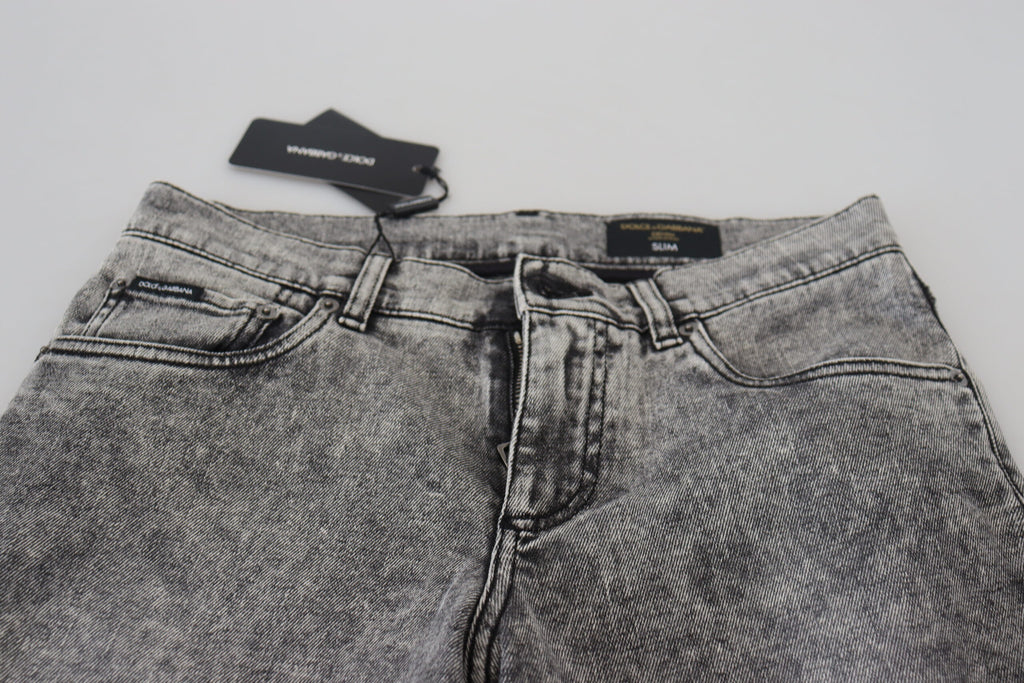 Dolce & Gabbana Jean en denim slim fit délavé en coton gris pour homme