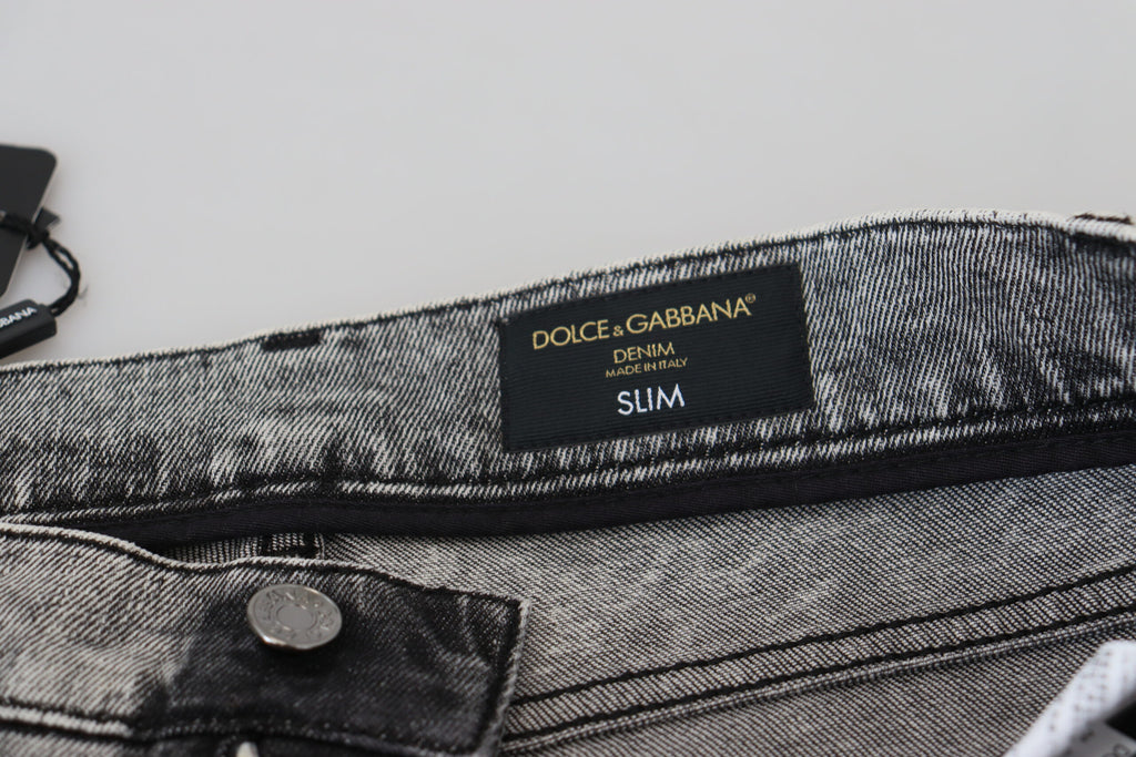 Dolce & Gabbana Jean en denim slim fit délavé en coton gris pour homme