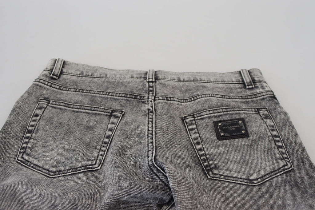 Dolce & Gabbana Jean en denim slim fit délavé en coton gris pour homme